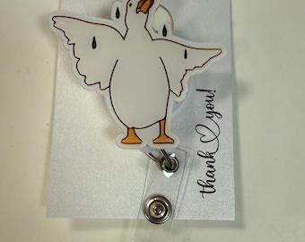 Badgehaspel met grappige gans, haspel grappig, gansmagneet, verpleger