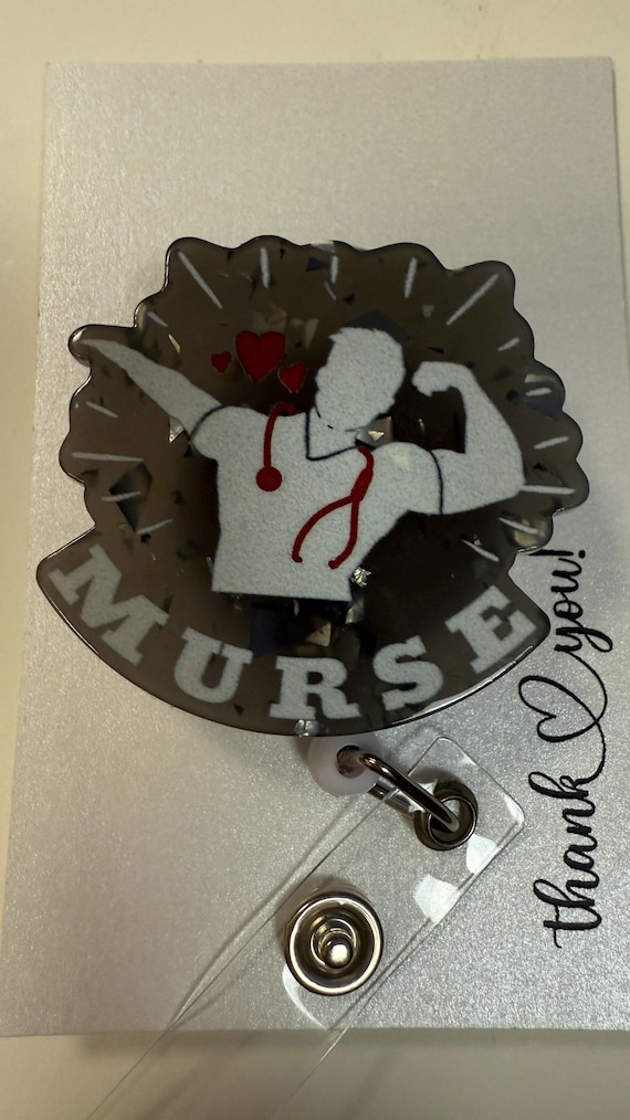 MURSE Badge Reel – Male Nurse Dab Pose – Muscular Stethoscope