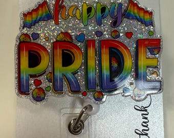 Happy Pride Badge Reel – Rainbow Flags – Handmade Retractable ID Holder – LGBTQ+ Gift – Pride Accessory
