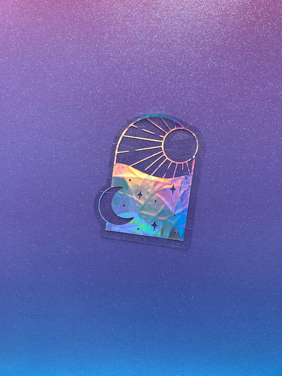 Holographic Ocean Sunset Suncatcher Cling | Colourful Rainbow Window Decor | Handmade Repositionable Coastal Gift | Cosy Corner Decor