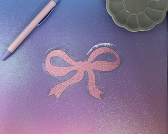 Glitter Pink Bow Suncatcher Cling | Kawaii Girly Rainbow Window Decal | Cute Aesthetic Room Gift