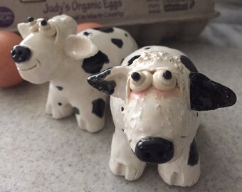 Cow Salt & Pepper Shakers-Ceramic, Handmade