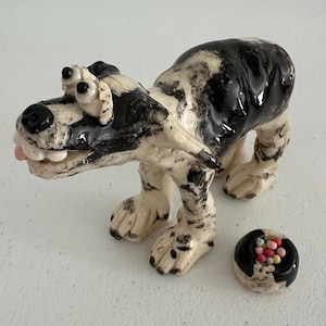 Handmade Dog Sculpture With Completely Matching Bowl!