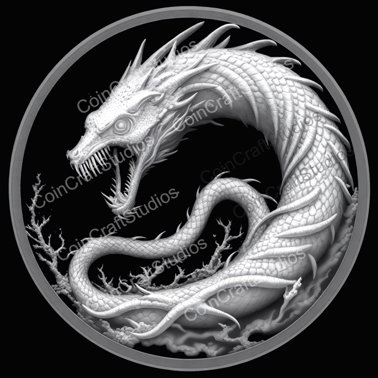 Lunar Dragon Depth Map Coin for CNC & Fiber Laser Engraving | Custom ...