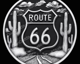 Route 66 Dreams Depth Map Coin for CNC & Fiber Laser Engraving | Custom Coins and Medals | Fiber laser | edc coin | LightBurn | brass coin