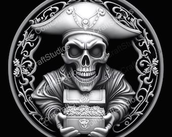 Pirate Skull Depth Map Coin for CNC & Fiber Laser Engraving | Custom Coins and Medals | Fiber laser | edc coin | LightBurn | brass coin