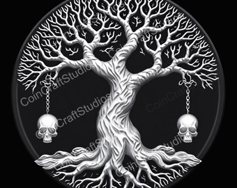 Tree of Wisdom Depth Map Coin for CNC & Fiber Laser Engraving | Custom Coins and Medals | Fiber laser | edc coin | LightBurn | brass coin
