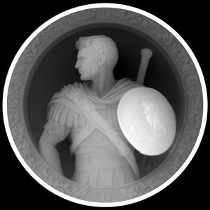 Mapa de Profundidade Romano para Moedas | Design em Escala de Cinza 3D Pronto para Laser para Gravação CNC e LightBurn | Mapa de Profundidade 3D de Software para Gravação a Laser de Fibra
