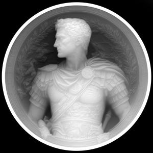 Moeda do General Romano | Mapa de Profundidade 3D PNG | Arquivo de Gravação a Laser de Alta Resolução para CNC, Laser de Fibra e LightBurn | Design em Escala de Cinza