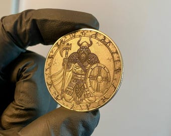 Viking Warrior Coin | 3D Depth Map PNG | Laser Engraving File for CNC, Fiber Laser, and LightBurn | High-Detail Grayscale Design