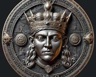 Pharaoh Mask Depth Map Coin for CNC & Fiber Laser Engraving | Custom Coins and Medals | Fiber laser | edc coin | LightBurn | brass coin