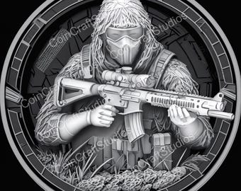 Desert Sniper Depth Map Coin for CNC & Fiber Laser Engraving | Custom Coins and Medals | Fiber laser | edc coin | LightBurn | brass coin