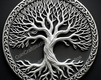 Tree of Life Depth Laser engraving Coin for CNC & Fiber Laser Engraving | Custom Coins and Medals | Fiber laser | edc | LightBurn | brass