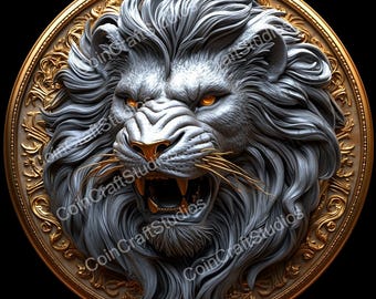 Roaring Majesty Depth Map Coin for CNC & Fiber Laser Engraving | Custom Coins and Medals | Fiber laser | edc coin | LightBurn | brass coin