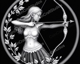 Huntress Depth Map Coin for CNC & Fiber Laser Engraving | Custom Coins and Medals | Fiber laser | edc coin | LightBurn | brass coin