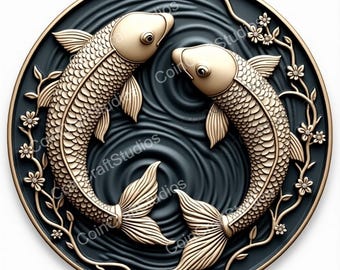 Eternal Pisces Depth Map Coin for CNC & Fiber Laser Engraving | Custom Coins and Medals | Fiber laser | edc coin | LightBurn | brass coin