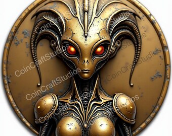 Alien Invasion Depth Map Coin for CNC & Fiber Laser Engraving | Custom Coins and Medals | Fiber laser | edc coin | LightBurn | brass coin