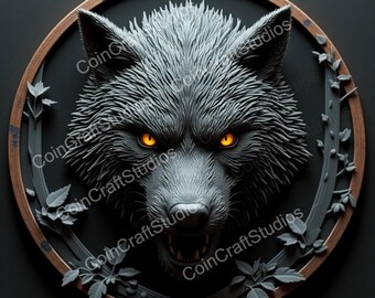 Celtic Wolf Depth Map Coin for CNC & Fiber Laser Engraving | Custom Coins and Medals | Fiber laser | edc coin | LightBurn | brass coin