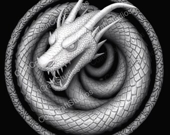 Coiled Serpent Depth Map Coin for CNC & Fiber Laser Engraving | Custom Coins and Medals | Fiber laser | edc coin | LightBurn | brass coin