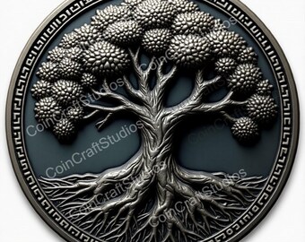 Tree of Eternity Depth Map Coin for CNC & Fiber Laser Engraving | Custom Coins and Medals | Fiber laser | edc coin | LightBurn | brass coin