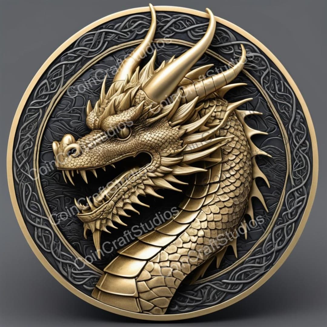 Fierce Dragon Depth Map Coin for CNC & Fiber Laser Engraving | Custom ...