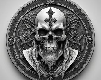 Crown of Bones Depth Map Coin for CNC & Fiber Laser Engraving | Custom Coins and Medals | Fiber laser | edc coin | LightBurn | brass coin