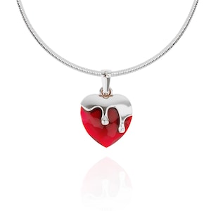 925 Sterling Silver Ruby Heart Pendant Necklace, Valentine Day Necklace