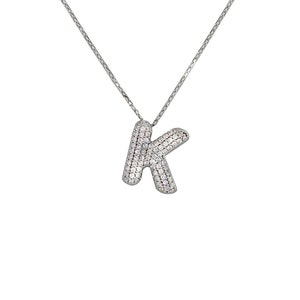 Collar con letra de circonita en plata de ley 925, colgante inicial personalizado en 3D, joyería con letra de burbuja personalizada, cadena de 45 cm, regalo para mujer, regalo