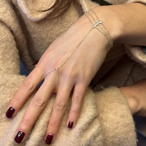 Gold Plated 925 Sterling Silver Hand Chain, Zircon Stone Slave Bracelet, Delicate Turkish Sahmeran Jewelry, Dainty Gift For Her, Hand Chain