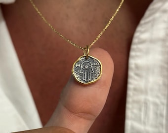 Gold Plated Sterling Silver Hamsa Necklace, Hand of Fatima Amulet