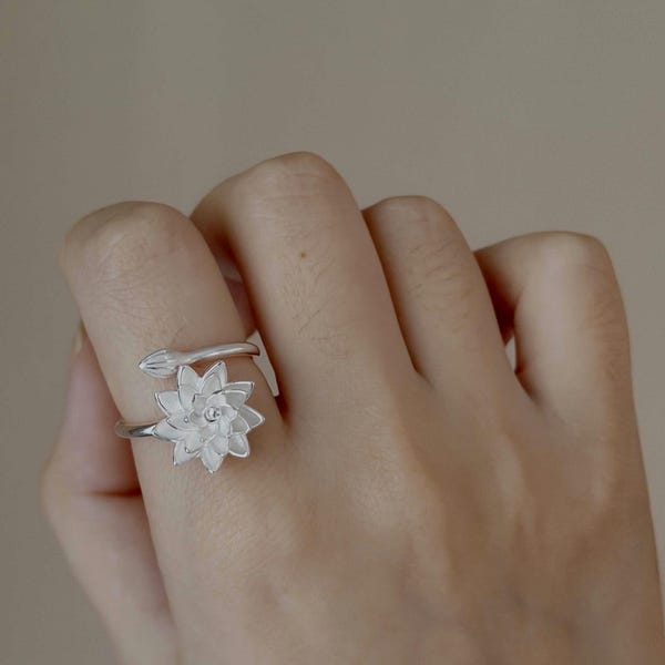 Anillo floral de plata fina, anillo de plata pura 999, anillo hmong, tribu Miao, anillo de flores, regalo para mujer, joyería de plata