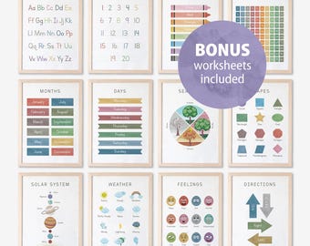 Educational Posters DIGITAL DOWNLOAD, Toddler Learning Posters, ABC Poster Playroom Printable Decor Alphabet Poster Kids Wall Art Homeschool