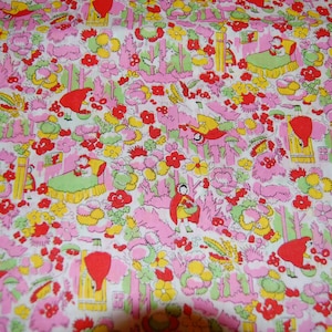 Vintage Retro Peter Pan Fabrics Red Riding Hood Wolf Floral Fabric 1 yard Out of Print Kawaii Fairytale
