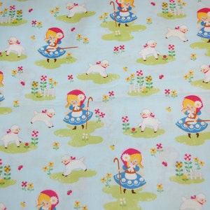 Cosmo Textiles Japanese Kawaii Fairytale Blue Little Bo Peep Cotton Fabric 1 yard OOP Out of Print Hard To Find RARE yardage