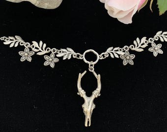 Collar de calavera de antílope: joyería occidental de plata antigua