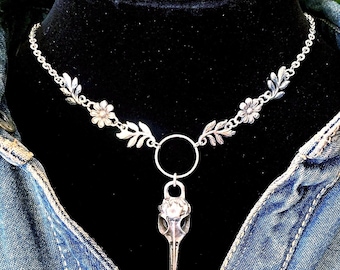 Antique Silver Raven Skull Necklace: Handmade Western Jewelry