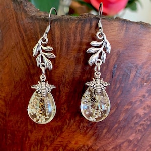 Silver Bee Earrings; Hypoallergenic; Silver Country Dandelion Aesthetic Jewelry; Fairy Jewelry; Valentines Jewelry Gift for Her