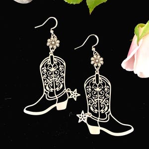 Silver Cowboy Boot Earrings: Hypoallergenic Western Cowgirl Jewelry