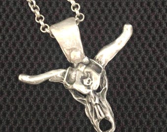 Rustic Bovine Skull Necklace: Antique Silver Desert Jewelry