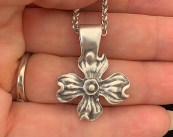 Handmade Dogwood Flower Necklace: Antique Silver Botanical Flower Jewelry