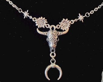 Rustieke stierenschedelketting: antiekzilveren Lone Star Country Western-sieraden