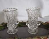 Vintage Echt Bleikristall Footed Vase Genuine Lead Crystal Toothpicks Holder Three Birds Western Germany Set of 2