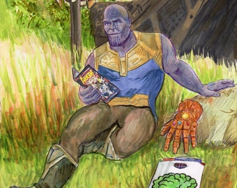 Thanos reading Comics Print