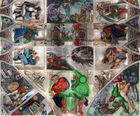 Dc Comics Sistine Chapel Ceiling Print Etsy
