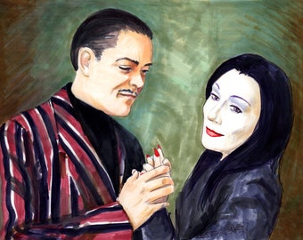 Gomez and Morticia Addams Print