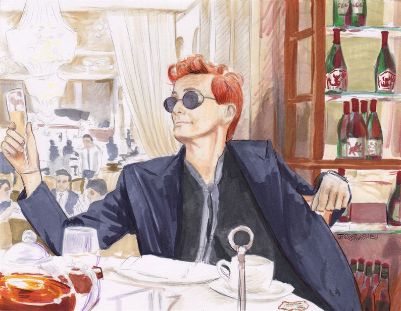 Good Omens: Crowley Art Print Diptych with Aziraphale image 1