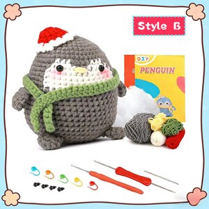 DIY Adorable Animal Crochet Kit for Beginners | DIY Handmade Plush Penguin & Potted Flower Craft Set Style B