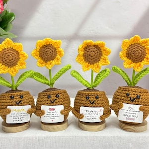 Thank-you Gift For Mom,Handmade Crochet Flowers in Pot-Sunflower-Crochet Flower Desk Decor-Gift for her,Mother&#39;s Day Gift,Birthday Gift