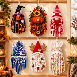 Virkad dörrhängare för tomte, väggbonad för säsongsbetonade tomtar, DIY-pysselset, virkat material för högtider, ofärdig julgransprydnad, julklapp
