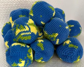 Earth Shaped Crochet Hacky Sack, Outdoor Toss & Juggling Toy, Fidget Party Favor Gift, Planet Earth Knit Kick Ball Toy